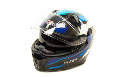 Шлем мото интеграл HIZER J5320 #1 (M) black/blue (2 визора)